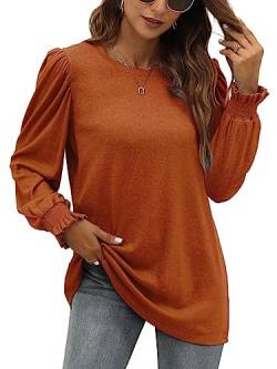 XIEERDUO Damen Pullover Herbst Oberteile Langarm Sweatshirt Puffärmel Shirts Elegant Langarmshirts Strickpullover Karamell S von XIEERDUO