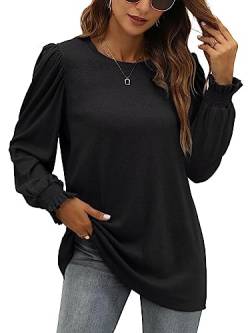 XIEERDUO Damen Pullover Herbst Oberteile Schwarz Langarm Sweatshirt Puffärmel Shirts Elegant Langarmshirts Long Longsleeve XL von XIEERDUO