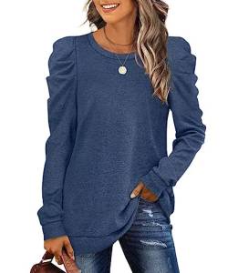 XIEERDUO Damen Pullover Oversized Herbst Sweatshirt Puffärmel Elegant Oberteile Marineblau M von XIEERDUO