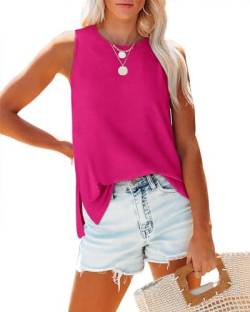 XIEERDUO Damen Tank Top Sommer Ärmellose T Shirt Rundhals Basic Oberteile Elegant Lässig Locker Bluse Tops Hot Pink XL von XIEERDUO