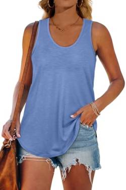 XIEERDUO Damen Tank Top Sommer Ärmelloses Rundhals Basic Oberteile Leichte Lässig T Shirt Casual Racerback Tops Blau XL von XIEERDUO