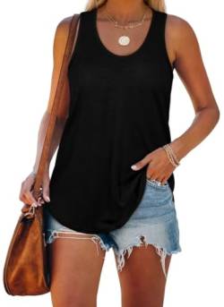 XIEERDUO Damen Tank Top Sommer Ärmelloses Rundhals Basic Oberteile Leichte Lässig T Shirt Casual Racerback Tops Schwarz L von XIEERDUO