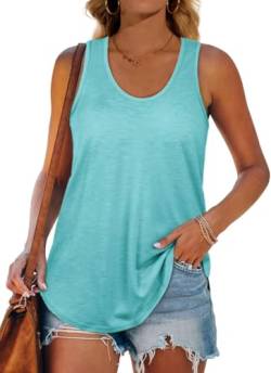 XIEERDUO Damen Tank Top Sommer Ärmelloses U-Ausschnitt Basic Oberteile Leichte Lässig Casual Racerback Tops Blaugrün L von XIEERDUO