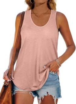 XIEERDUO Damen Tank Top Sommer Ärmelloses U-Ausschnitt Basic Oberteile Leichte Lässig Casual Racerback Tops Rosa XL von XIEERDUO