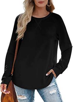 XIEERDUO Pullover Damen Rundhals Langarmshirt Langarm Locker Sweatshirt Longsleeve Tshirt Winter Casual Oberteile Schwarz XL von XIEERDUO