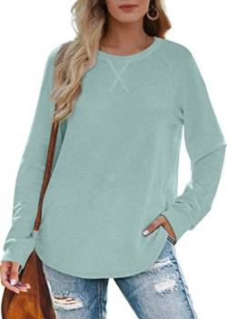 XIEERDUO Pullover Damen Rundhals Langarmshirt Langarm Tops Locker Sweatshirt Longsleeve Winter Casual Oberteile Mintgrün S von XIEERDUO