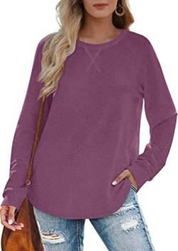 XIEERDUO Pullover Damen Rundhals Langarmshirt Locker Sweatshirt Langarm Tops Winter Casual Oberteile Fuchsia M von XIEERDUO