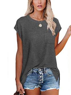 XIEERDUO T Shirt Damen Kurzarm Rundhals Tshirt Sommer Tee Tops Casual Oversize Elegant Oberteile Grau M von XIEERDUO