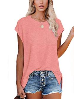 XIEERDUO T Shirt Damen Kurzarm Rundhals Tshirt Sommer Tee Tops Casual Oversize Elegant Oberteile Rot L von XIEERDUO