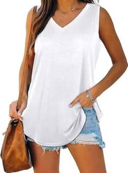 XIEERDUO Top Damen Sommer Tank Top Ärmellose Oberteile Sport T Shirt V Ausschnitt Shirts Basic Weiß XL von XIEERDUO