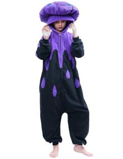 XIGUAGUO Erwachsene Cartoon Pilz Onesie Kostüm Tier Cosplay Weihnachten Homewear Pyjama Nachtwäsche für Damen und Herren, Neu Giftiger Pilz Onesie, S von XIGUAGUO