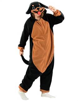 XIGUAGUO Rotttweiler Hund Einteiler Pyjama Cosplay Kostüm Tier Nachtwäsche Overall für Männer Frauen Mädchen Jungen Teens, Rottweiler-Hunde-Einteiler, M von XIGUAGUO