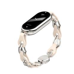 XIHAMA Uhrenarmband kompatibel mit Xiaomi Mi Band 8, durchbrochene Ring Design Ersatz Lederband Edelstahl Magnetverschluss Armband für Frauen (beige) von XIHAMA