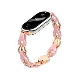 XIHAMA Uhrenarmband kompatibel mit Xiaomi Mi Band 8, durchbrochene Ring Design Ersatz Lederband Edelstahl Magnetverschluss Armband für Frauen (rosa) von XIHAMA