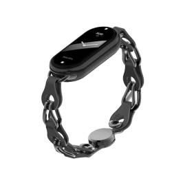 XIHAMA Uhrenarmband kompatibel mit Xiaomi Mi Band 8, durchbrochene Ring Design Ersatz Lederband Edelstahl Magnetverschluss Armband für Frauen (schwarz) von XIHAMA