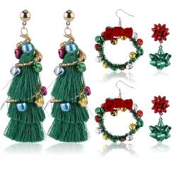 3 Designs Weihnachtsohrringe, 5x2cm, Quaste, Glocke, Blume Baumelnde Ohrringe, Weihnachtsschmuck, Geschenke für Frauen, Mädchen, Partygeschenke von XIHIRCD