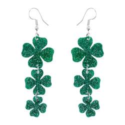 Glitzer-Kleeblatt-Ohrhänger, Irischer Stil St Patricks Day-Ohrringe Hängend Glückliche Acryl-Grünklee-Ohrringe St. Patricks Day-Accessoires für Frauen Mädchen von XIHIRCD