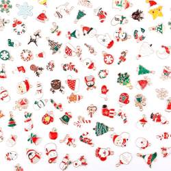 XIHIRCD 100st Christmas Charm, DIY Gold Emaille Schmuckanhänger Mini Rentier Schneemann Anhänger aus Legierung Weihnachtsmann Anhänger für Die Schmuckherstellung zum Basteln von Halsketten Armbändern von XIHIRCD