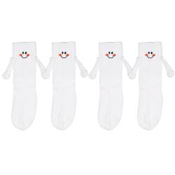 XIHIRCD 2 Paar Handhaltesocken für Kinder, Lustige Magnetische Mid-Tube-Socken Weißes Lächeln Passende Crazy Silly Slipper-Socken Freundschaft Geburtstagsgeschenk für Kinder Kleinkinder (6-9 Jahre) von XIHIRCD