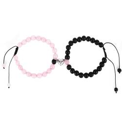 XIHIRCD 2 Stück Rmbänder für Paare, Verstellbar Liebesherz Magnetische Passende Perlenarmbänder Schmuckgeschenk für Sie Ihn Freund Freundin Valentinstag Weihnachten Geburtstag（Rosa Schwarz） von XIHIRCD