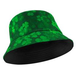 XIHIRCD Batikfärbung Kleeblatt-Druck Fischerhut, Doppelseitig St Patricks Day-Hut Faltbar Grüner Hintergrund Strand-Fischerhut St Patricks Outfit Accessoires für Damen Herren von XIHIRCD