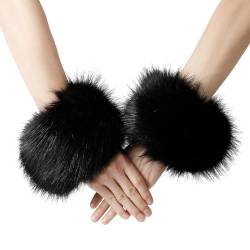 XIHIRCD Fur Cuffs, Kunstfell Handgelenkmanschetten für Frauen Handgelenke und Arme Warm Dehnbar Kurze Armstulpen Handgelenkmanschettenwärmer für den Winter (Schwarz) von XIHIRCD