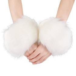 XIHIRCD Fur Cuffs, Kunstfell Handgelenkmanschetten für Frauen Handgelenke und Arme Warm Dehnbar Kurze Armstulpen Handgelenkmanschettenwärmer für den Winter (Weiß) von XIHIRCD