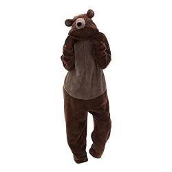 XIMIN Erwachsene Damen Bär Kostüm Cosplay Onesie Pyjama, Halloween Sherpa Fleece Pyjama Nachtwäsche Pyjama Cosplay Tier Kostüm Kapuze Onesies Jumpsuit Strampler Clubwear Nachtwäsche (Braun, M) von XIMIN