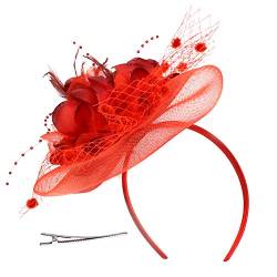 Fascinator Damen Hut Haarschmuck Blume Bankett Mesh Hut Feder Haarklammer Karneval Brautschleier Elegant Haarspangen Vintage Haarclip Hochzeit Haarreif Cocktail Party Kopfschmuck Tea Fasching Partyhut von XINCHIUK