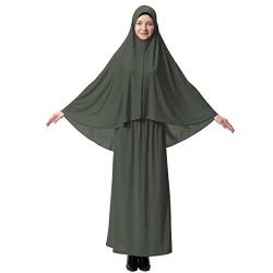 XINFU Muslimische islamische Damen khimar 2-teiliges Set weiches unverwechselbares Gebetskleid Hijab Abaya Anzug (10 Farben erhältlich), armee-grün, Mittel von XINFU