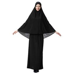 XINFU Muslimische islamische Damen khimar 2-teiliges Set weiches unverwechselbares Gebetskleid Hijab Abaya Anzug (10 Farben erhältlich), schwarz, Klein von XINFU