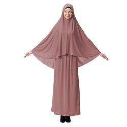 XINFU Muslimische islamische Frauenkhimar 2-teiliges Set, weich, unverwechselbares Gebetskleid Hijab Abaya Anzug (10 Farben erhältlich), dunkelrosa, Mittel von XINFU