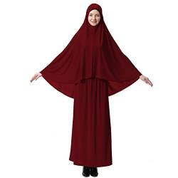 XINFU Muslimische islamische Frauenkhimar 2-teiliges Set, weich, unverwechselbares Gebetskleid Hijab Abaya Anzug (10 Farben erhältlich), weinrot, X-Klein von XINFU