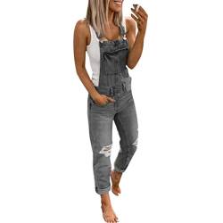 Jeanslatzhose Damen Latzhose Jeans Lange Hose Denim Overall Jumpsuit Playsuit Jeans Vintage Loose Fit Hoseanzug Romper (schwarz, XL) von XINGENG