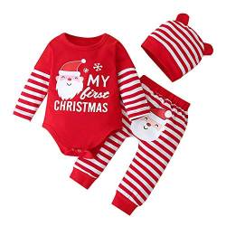 XINGENG Babykleidung Set Weihnachten Baby Kleidung Jungen Mädchen Langarm Body Strampler + Hose Neugeborene Babyset Weihnachtsoutfit My First Christmas (Rot-3,80) von XINGENG