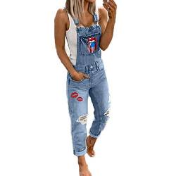 XINGENG Damen Latzhosen Denim Jumpsuit Slim Jeanslatzhose Overall Jumpsuit Playsuit Jeans Hosenanzug Damen Jeanslatzhose (Blau, 3XL) von XINGENG