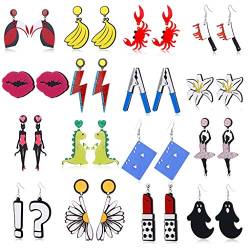 XINGLIDA 16 Paar Acryl-Ohrringe in verschiedenen Formen für Damen und Mädchen, schöne Farbe, baumelnde Ohrringe, Modeschmuck, Geschenk, Size reference picture, Acryl von XINGLIDA