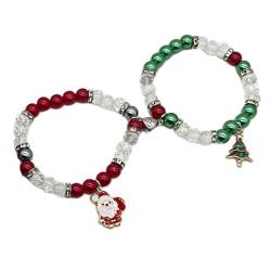 XINGLIDA 2 x Weihnachts-Perlen-Armbänder für Damen und Herren, magnetisches Herz, passendes Armband, Weihnachtsmann, Weihnachtsbaum-Armreif, Schmuck, Size reference picture, Acryl von XINGLIDA