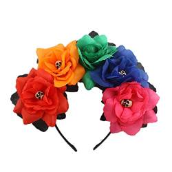 XINGLIDA Bunte Stirnbänder in Blumenform, Party-Haarreifen mit Mini-Totenkopf-Dekor, Stirnbänder für Damen, Rave-Partyzubehör (C#) von XINGLIDA