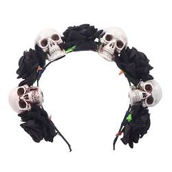 XINGLIDA Gruselige schwarze Rose Totenköpfe Kopfbedeckung Rose Stirnband Cosplay Zubehör für Halloween Fancy Foto Requisiten (BK#) von XINGLIDA