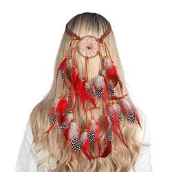 XINGLIDA Haarband, Federn und Perlen, Dekor, Stirnband für Damen, Traumfänger, Netzhaarband, ethnischer Stil, Haarreifen für Halloween-Party (R#) von XINGLIDA