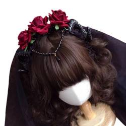XINGLIDA Haarband, Rosenkrone, Kopfschmuck für Hochzeit, Festival, Gothic-Stirnband, schwarze Spitze, Haarreif für Halloween-Kostüm (Nr. 4) von XINGLIDA