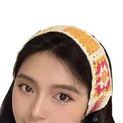XINGLIDA Haarband, gestricktes Stirnband für Damen, Stretch-Turban, Blumenmuster, gehäkelt, Oma, quadratisch, ethnischer Stil, zum Binden (R#) von XINGLIDA
