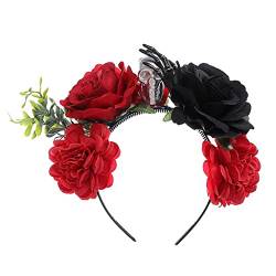 XINGLIDA Haarband, handgefertigter Rosen-Kopfschmuck, Blumenschädel-Stirnband für Halloween, Party, Weihnachten, für kreative Gothic-Haar-Accessoires (Nr. 1) von XINGLIDA