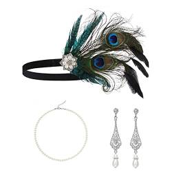 XINGLIDA Vintage 1920er Flapper Gatsby Damen Kostüm Zubehör Set Feder Stirnband Halskette Ohrringe für 20er Jahre Cocktail Party (U#) von XINGLIDA