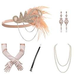 XINGLIDA Vintage 1920er Flapper Gatsby Frauen Kostüm Zubehör Set Feder Stirnband Halskette Ohrringe für 20er Jahre Cocktail Party (D#) von XINGLIDA