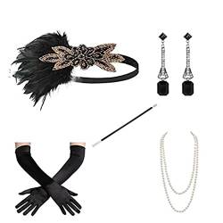 XINGLIDA Vintage 1920er Flapper Gatsby Frauen Kostüm Zubehör Set Feder Stirnband Halskette Ohrringe für 20er Jahre Cocktail Party (G#) von XINGLIDA