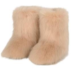 XINHU Women's Fluffy Faux Fur Boot, Faux Fur Boot Winter Wärme Modische Casual Furry Knee Mid Stiefel mit Fleece & Anti-Rutsch-Sohle (Abschnitt A04, 10) von XINHU