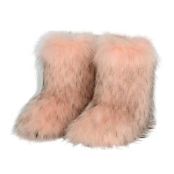 XINHU Women's Fluffy Faux Fur Boot, Faux Fur Boot Winter Wärme Modische Casual Furry Knee Mid Stiefel mit Fleece & Anti-Rutsch-Sohle (Abschnitt F, 10) von XINHU