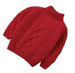 XINNE Jungen Mädchen Stricken Pullover Vintage Rollkragen Sweater Unisex Kleinkind Herbst Winter Verdickt Plüsch Strick Größe 120 Rot von XINNE